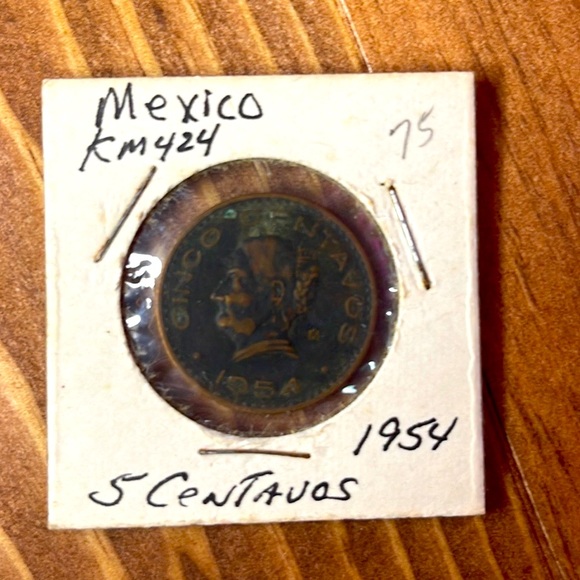 Vintage Coin Other - MEXICO MEXICAN KM424 1954 UNC ANTIQUE 5 CENTAVOS BRONZE COIN.